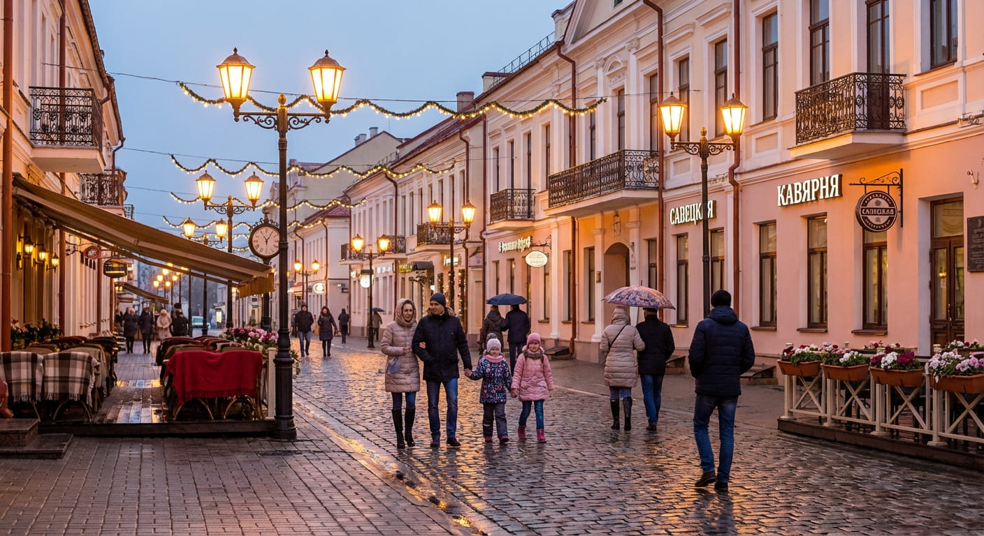 Уютная улица Советская в Гродно вечером